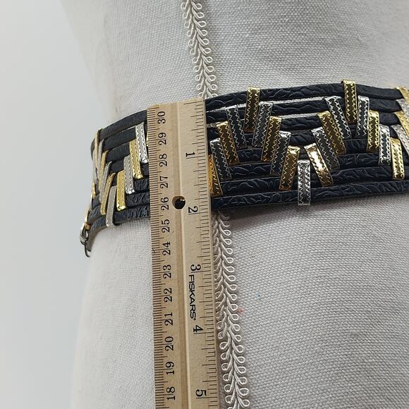 Black ZigZag 70s Festival Leather Belt Size 29 XS / S Fringe main image 5